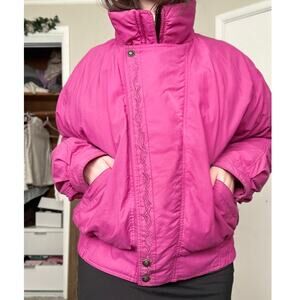 Vintage 90s Eddie Bauer Goose Down Ski Puffer Winter Parka Jacket Retro Pink